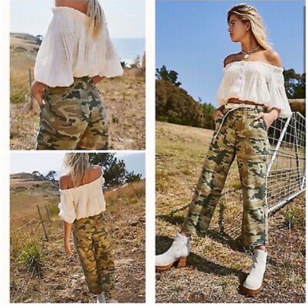 We The Free Free People Remy Camo High Waisted Wide Leg Jeans